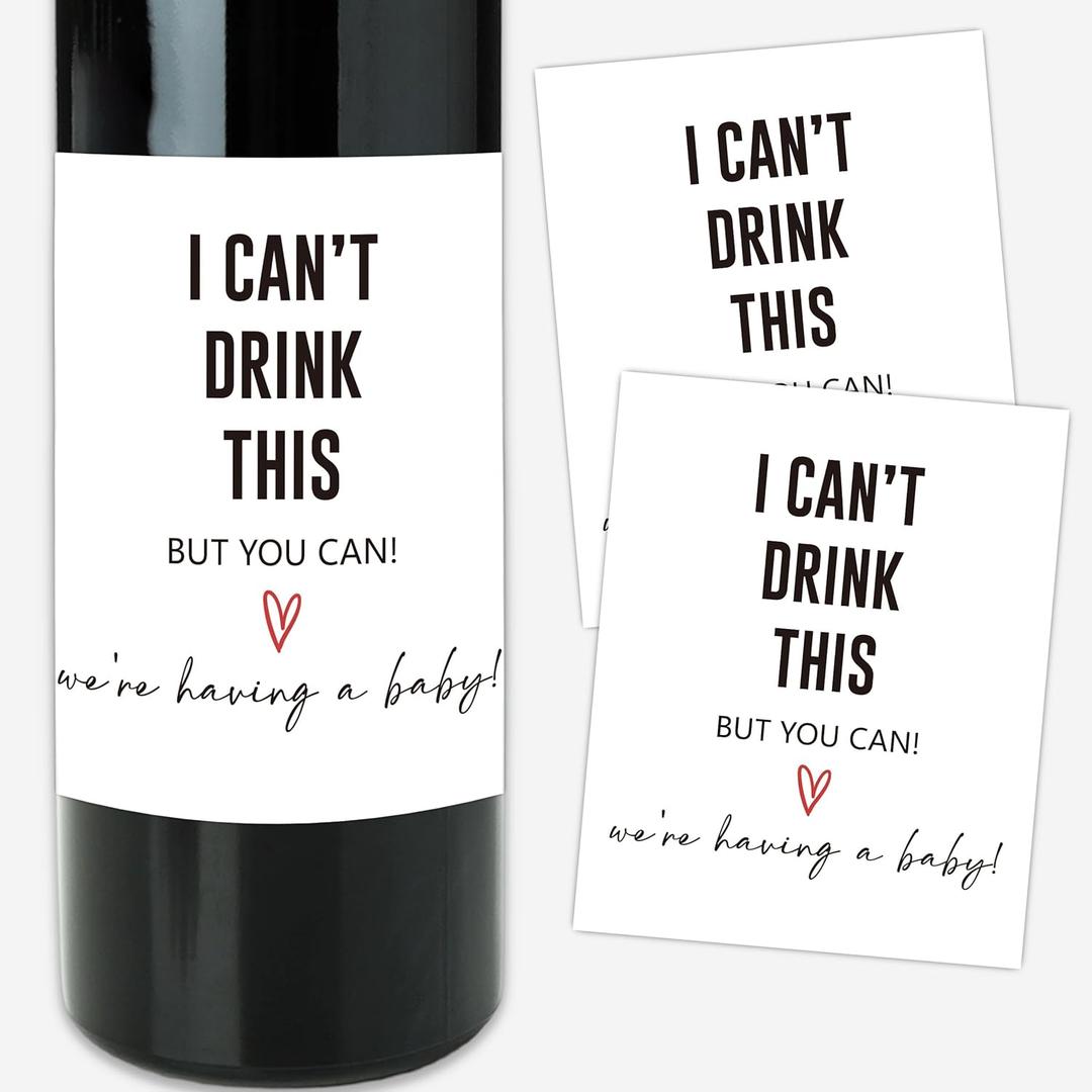 8 Pcs Funny Pregnancy Announcement Wine Bottle Labels, Pregnancy Announcement for Grandparents Husband, New Mom Dad Gifts, I Cant Drink This But You Can Wine Labels Stickers, 4x5 Inch-A17