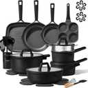 CAROTE 28PCS Pots and Pans Set, Nonstick Cookware Set Kitchen Non Stick Induction Titanium Cookware Non-toxic Granite Cooking set, PFOA Free, Black, 28 Piece