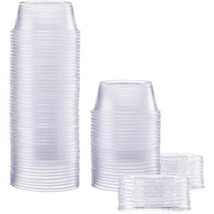 GUSTO [3.25 oz. - 50 Count Clear Disposable Plastic Portion Cups with Lids - Souffl Cups, Clear Jello Shot Containers With Lids Perfect for salad Dressing and More - (Formerly Comfy Package)