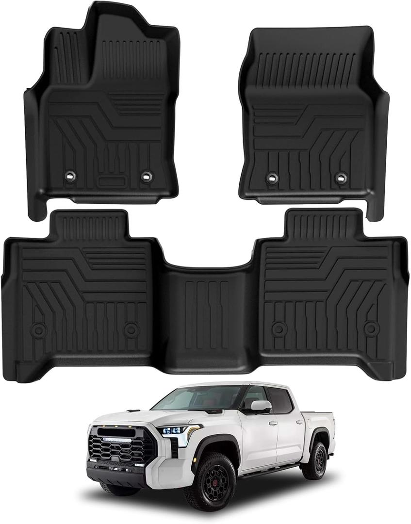 Falafa Floor Mats Fit for Toyota Tundra 2022-2024 CrewMax Cab, TPE All Weather Floor Liners for 2022 2023 2024 Toyota Tundra Car Mats Includes Front & Rear 2 Row, Non-Slip Odorless, Black