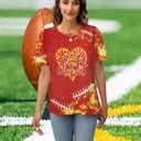 Game Day Shirt Women: Team Fan T-Shirt Cute Football Heart Graphic Tees Casual Season Short Sleeve Tops (Red, M)