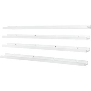 PHOENANCEE Long Floating Shelves for Wall 47 Inch,Real Wood Picture Ledge with Lip Set of 4,Photo Frame Storage Display for Living Room Nursery Bedroom Bathroom Kitchen Home Office Decor (White)