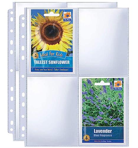 480 Pockets 3.5x5” Seed Packet Sleeves, 60 Pack Double Sided 4 Pocket Seed Organizer Sheet,Heavy Duty Garden Seeds Storage Pages for 3 Ring Binder, 8.5x11” Top Loading Clear Photo, Index Card Sleeves