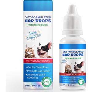 Cat&Dog Ear Infection Treatment Drops - Dog Ear Infections with 1% Hydrocortisone - Dog Ear Infection Treatment, Antiseptic Ear Cleaner for Cat & Dog Ear Cleaning Solution 2fl oz