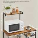 VASAGLE Baker's Rack, Microwave Stand, Kitchen Storage Rack with Wire Basket, 6 Hooks, and Shelves, for Spices, Pots, and Pans, Rustic Brown and Ink Black UKKS35X, 35.4"W x 52.8"H