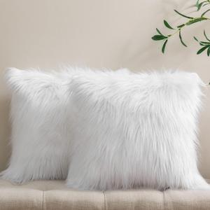 Phantoscope Pack of 2 Faux Fur Solid Throw Decorative Pillow Cover Cushion Covers Luxury Soft Decorative Pillowcase Fuzzy Pillow Covers for Bed/Couch,White 24 x 24 Inches