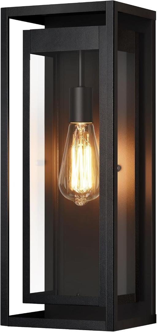 19" Large Outdoor Wall Light Fixtures, Black Porch Light Large Size, Anti-Rust, Waterproof, Tempered Glass, Easy Installation, Modern Exterior Sconces for House Entryway Garage, 1 Piece
