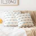 YEENAASY Boho Throw Pillow Covers 20x20 Set of 2 Modern Farmhouse Decorative Cushion Case Tufted Linen Square Pillows Cover Neutral Pillow Cases Accent Pillowcase for Sofa,Couch,Bed,Beige and Blue