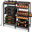 TC-HOMENY Power Tool Organizer Cart with Charging Power Strip, 28 Drill Tool Garage large Storage Racks with Wheels, Heavy Duty Tools Organizer Station, Festive Gifts for Men Dads