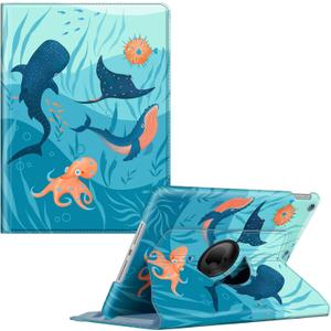 Fintie Rotating Case for iPad 9th Generation (2021) / 8th Generation (2020) / 7th Gen (2019) 10.2 Inch - 360 Degree Rotating Stand Cover with Pencil Holder, Auto Wake Sleep, Blue Ocean