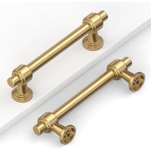 10 Pack 3.75"(96mm) Champagne Gold Cabinet Pulls Kitchen Cabinet Handles Brushed Bronze Cabinet Hardware Drawer Pulls for Cupboard