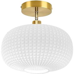 Semi Flush Mount Ceiling Light Fixture,Milk White Glass Ceiling Light,Kitchen Ceiling Light Fixture,Upgrade Sloped Ceiling Lights,Vintage Ceiling Lamp,Mid-Century Ceiling Light for Entryway Bedroom