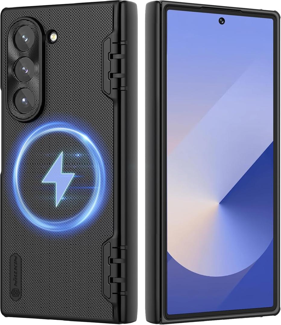 Nillkin for Samsung Galaxy Z Fold 6 Magnetic Case with Screen Protector, [Compatible with MagSafe][Hinge Protection] Frosted Texture Slim Fit Protective Phone Case for Galaxy Z Fold 6 Case Black