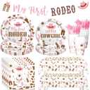 Costova My First Rodeo Supplies Tableware Set Girl, Cowgirl 1st Birthday Party Decorations, Western Wild West One Year Old Birthday Supplies Girl, My First Rodeo Banner Tablecloth Plates Napkins