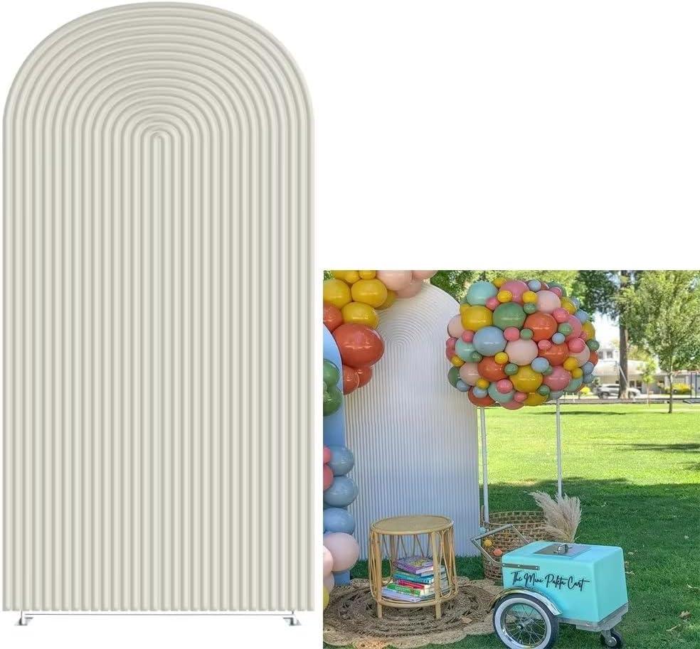 Beige Ripples Pattern Arch Backdrop Cover for Birthday Party Wedding Baby Shower Decorations Chiara Backdrops Arched Wall Frame Stands Covers Props, 4ft * 7ft