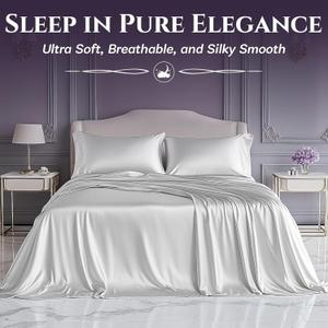 SLEEP SANCTUARY Satin Sheets King Size – 4 Piece Luxury Silky Bed Set, Softer Than Silk, 15" Deep Pocket, Cooling & WrinkleFree, MoistureWicking & Breathable for Hair & Skin (White)
