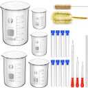 Glass Beakers Set, ZEEROQOLAB 5pcs Measuring Beaker 1000ml 500ml 250ml 100ml 50ml with 2pcs Cleaning Brush, 3pcs Droppers and 2pcs Glass Stirring Rods