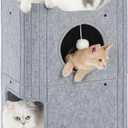 Cat House for Indoor Cats, 2-Storey Cat Bed Cave, Felt Cat Hideaway Condo with Resistant Scratching Freedom Kitten Cube for Multicats Gray