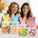 Easter Centerpieces for Table - 4 Pcs Easter Candy Jar with Ceramic Bunny Ear Lids, Easter Cookie Jar for Coffee Bar Bunny Home Decor