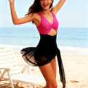 Funnycokid Girls One Piece Swimsuit Color Block Teen Bathing Suit with Pad Cover Up Skirt(7-16Y)