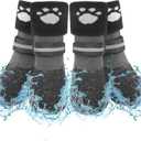 SCENEREAL Anti Slip Dog Socks Boots, Dog Shoes for Hot/Cold Pavement Snow Rain Days, Waterproof Grip Doggy Booties for Hardwood Floor, Winter Paw Protectors for Small Medium Large Senior Old Dogs (Black)