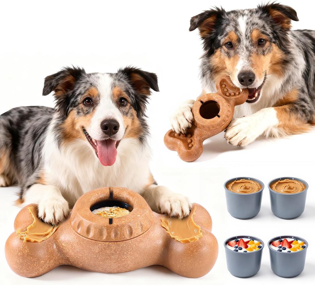 Freeze Bone for Dogs - Frozen Treat Chew Dog Toy for Aggressive Chewers to Keep Them Busy, Ice Cream Holder Freezebone with Mold Cups, Fillable Cognitive Licking Toy (Coffee)