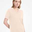 Women's 100% Merino Wool Sweaters Short Sleeve V Neck Sweater T-Shirt Business Summer Pullover Tops Vacation Outfits (Beige), S