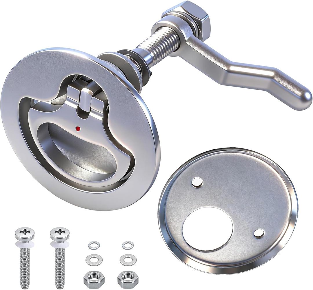 Boat Cam Latch, 316 Marine Stainless Steel Boat Hatch Latch with Back Plate, Flush Pull Handle Includes Installation Screws Marine Hatch Deck Hardware for Ships, Yachts, RVs