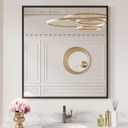 LOAAO 30"X36" Black Rectangle Bathroom Mirror Wall, Matte Black Aluminum Alloy Frame, Tempered Glass, Hangs Vertically or Horizontally, Easy to Install