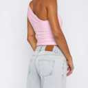 BAIGRAM Women Sleeveless Y2K Beaded Buckle One Shoulder Crop Tank Tops Asymmetric Ruched Slim Fit Summer Boho Going Out Tops Pink (Pink, L)