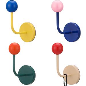 Novabright 4 Pcs Colorful Metal Hooks Adhesive Coat Hanger Decorative Hooks for Bedroom Nursery Key Hat Hanging Rack(Bright Color)