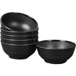 Melamine Cereal and Salad Bowls, 5 Inch, Set of 6, Dishwasher Safe. Black