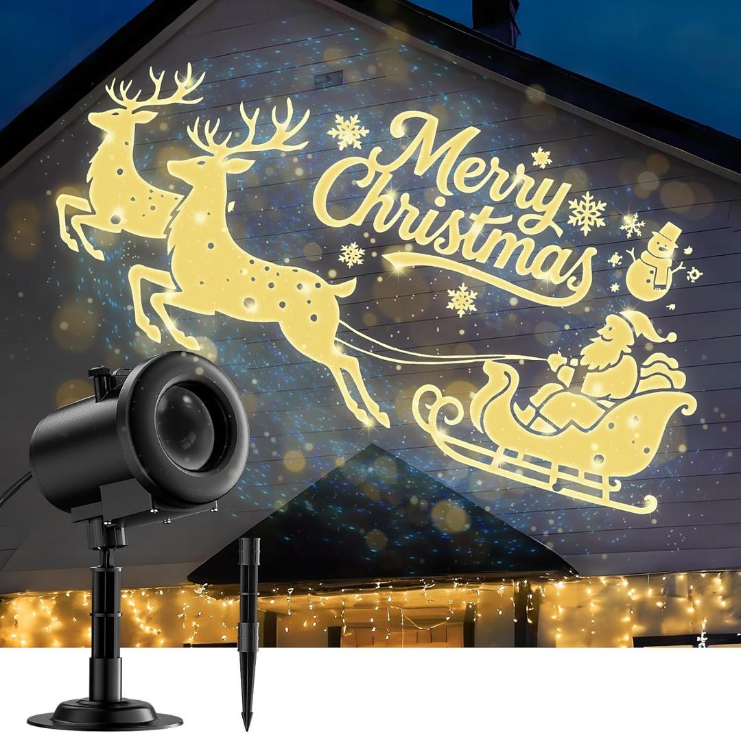 12 in 1 Christmas Projector Lights Outdoor,3D Dynamic Christmas Decorations Indoor,Clearer Santa Sleigh HD Patterns Holiday Lights,Waterproof for Window Wall Yard Holiday Decor