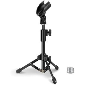 Desk Mic Stand, JCWINY Portable Foldable Microphone Tripod with Mic Clip Holder Adjustable Table Microphone Stand for Blue Yeti Snowball Spark and Other Dynamic Microphones