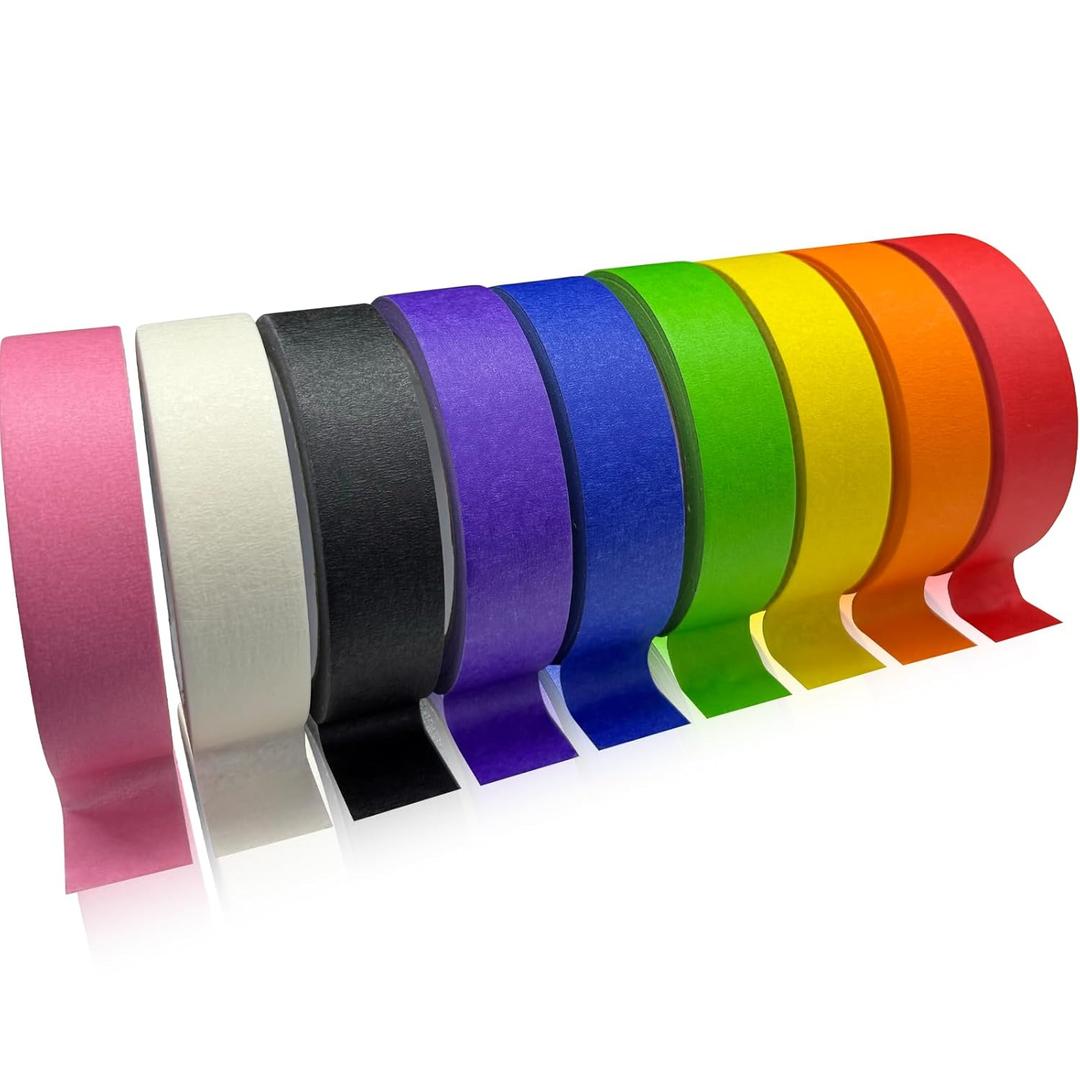 Colored Painters Tape, Premium Masking Master Tape, Multi-Surface Paint Tape, Removes Easily, Colorful Craft Paper Tape for Wall Painting Art Scrapbook Supplies (0.94 Inch Wide, 198yd =0.94IN*22yd*9)