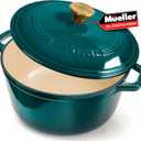 Mueller DuraCast 6 Quart Enameled Cast Iron Dutch Oven Pot with Lid, Heavy-Duty, Oven Safe up to 500 F & Across All Cooktops, Wedding Registry Ideas & Gifts, Emerald