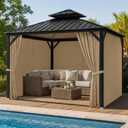 Gazebo Privacy Curtains 12' x 14' with Zipper 4-Panels Side Wall Universal Replacement for Patio, Outdoor Canopy, Garden and Backyard (Curtain Only)