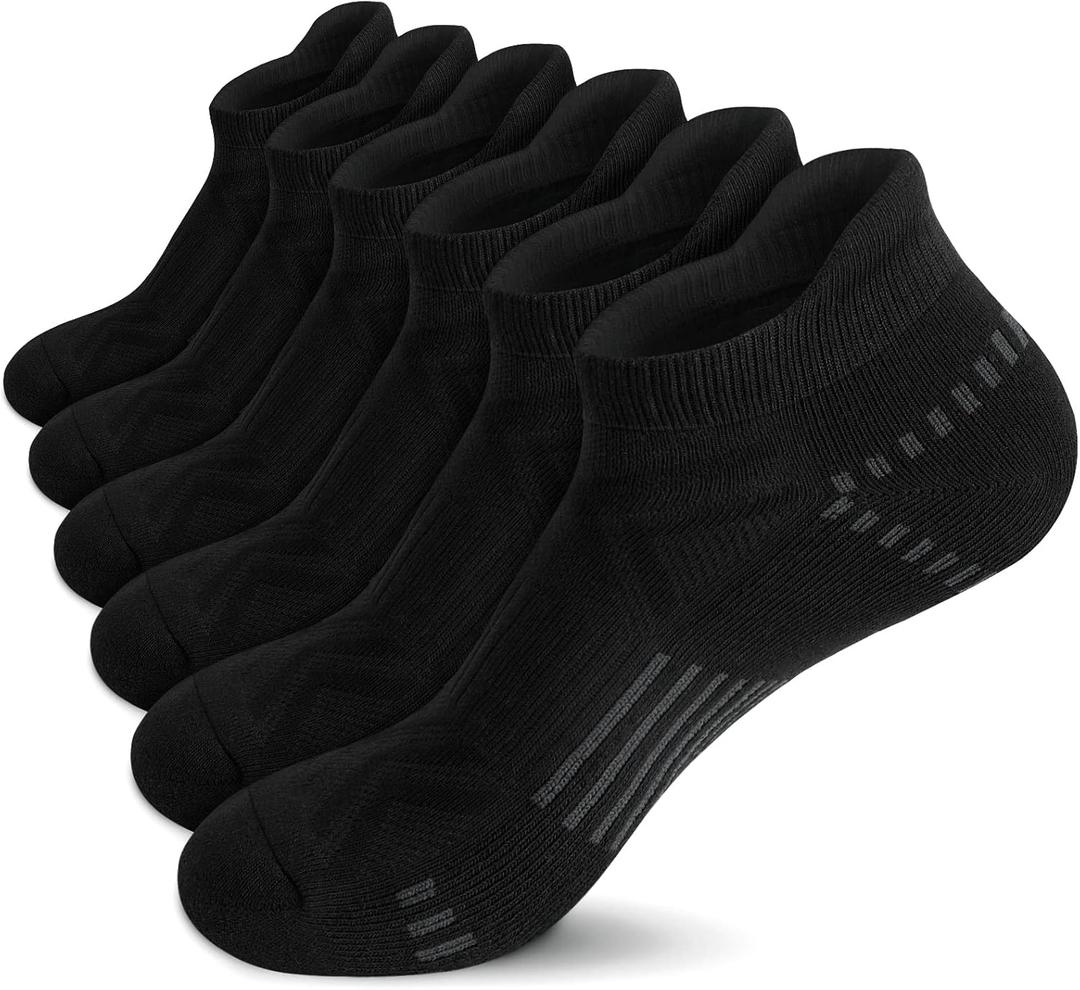 Airacker Ankle Athletic Running Socks Cushioned Breathable Low Cut Sports Tab Socks for Men and Women (6 Pairs) (9-12, Light Black)