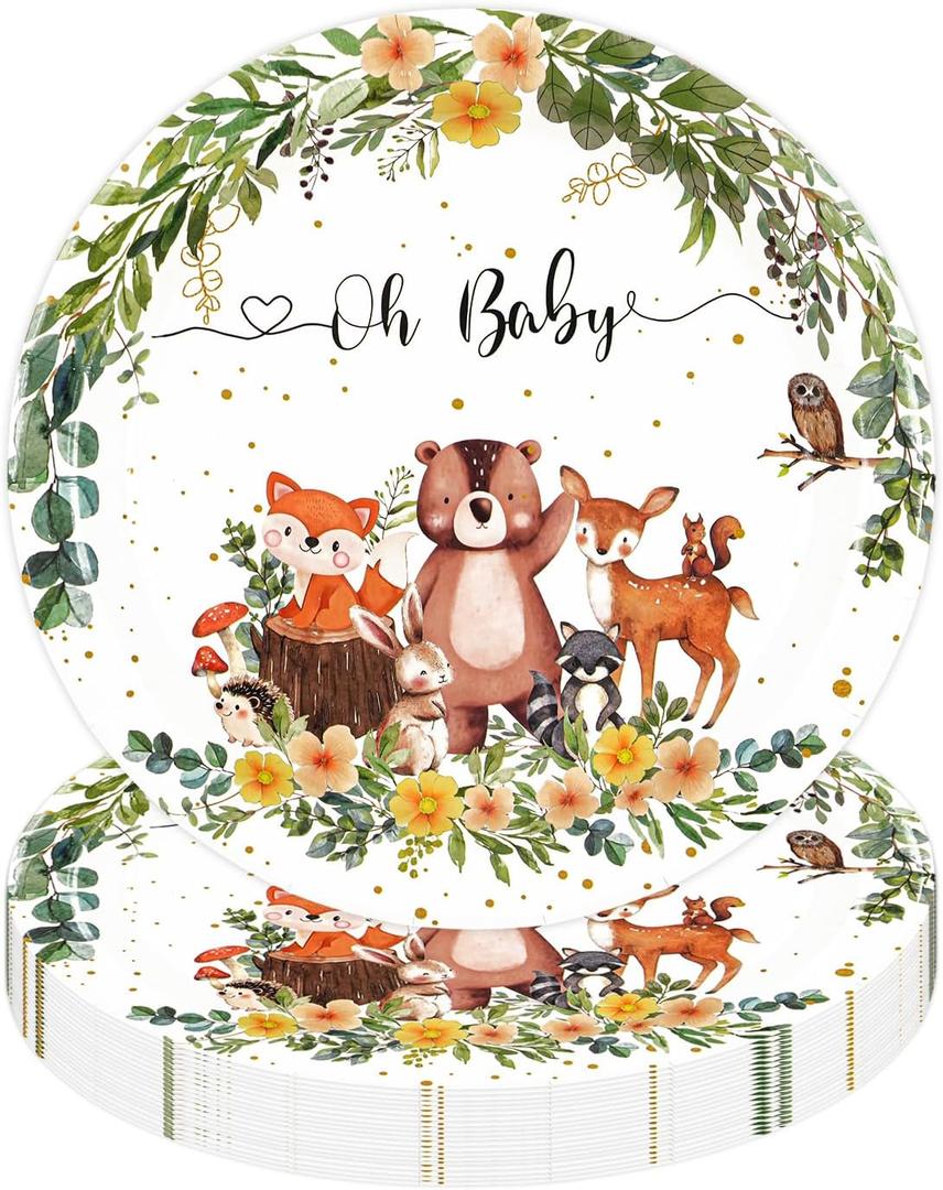 3 x 50 PCS Jungle Baby Shower Plates, Safari Baby Shower Party Decorations Dessert Plates for Jungle Themed Celebrations Party Supplies
