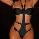 SweatyRocks Women's Cut Out One Piece Swimsuits Beaded Tie Backless Halter Bathing Suit Monokini (L)