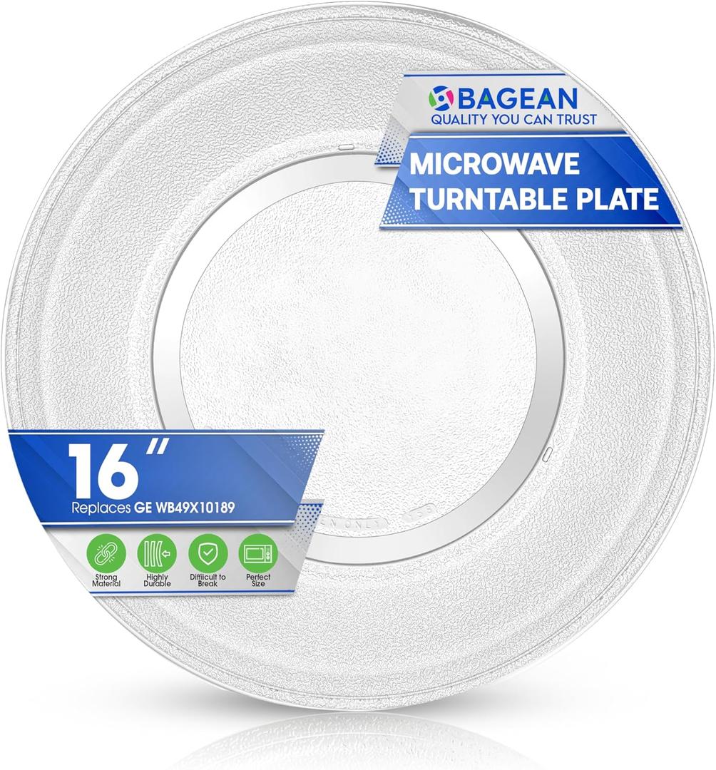 Microwave Plate Replacement 16 inch Fits WB49X10189 GE FMicrowave Glass Plate - Exactly Replaces Rotating Microwave Turntable Plate - Durable Oven Microwave Tray Dish For Better Reheating and Cooking