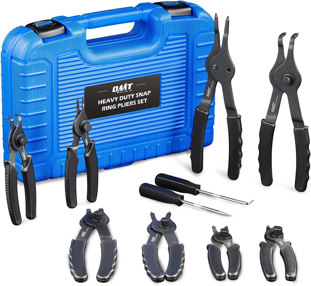 Orion Motor Tech 10pc Snap Ring Pliers Set, Internal & External Circlip Pliers With Bent & Straight Pliers, Hook Pick, Heavy Duty Snap Ring and Circlip Removal Tool with Storage Case & Gloves (Blue)