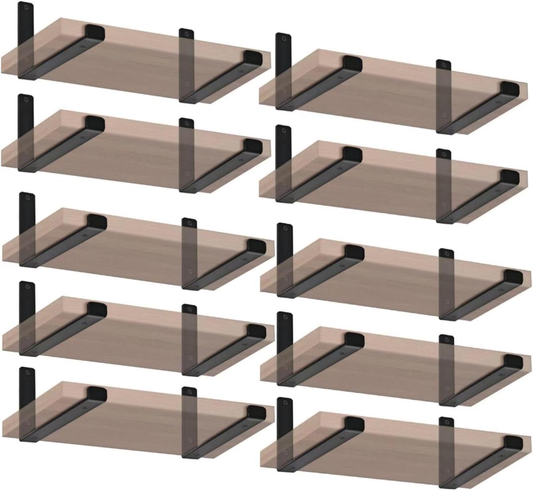 20 Pack - 5.5" L x 4" H x 1.5" W J Lip Shelf Brackets Rustic Farmhouse Iron Wall Floating Shelf Bracket Metal Shelf Bracket Industrial Shelf Supports with Screws Black