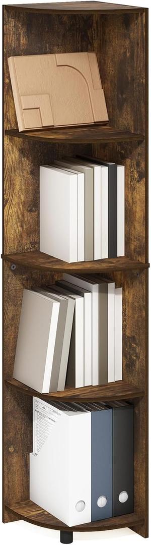 Furinno ECON Corner Shelf, 4-Tier Corner Book Shelf, Storage Shelves, Display Rack, Bookshelf, for Organization and Storage, Living Room, Home Office, Amber Pine