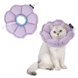 Soft Cat Cone Collar, Cute Adjustable Cat Recovery Collar, Elizabethan Collar That can Protect Head and Foot Wounds, Purple Flower All-Season Style