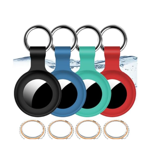 4 Pack, IPX8 Waterproof Airtag Holder for Apple Air Tags with Air Tag Keychain, Shockproof [Anti-Scratch][PC+Silicone] Air-Tag Item Finders Case for Pets, Kids, Black/ Blue/ Green/ Red/ Trunk Lid Pull Down