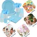 150Pcs Blue Paper Plates Set for 30 Guests - Disposable Plates with 9oz Cups, Dinner Napkins & Forks, Blue Party Supplies for Baby Shower, Birthday, Bridal Shower, Wedding, Gender Reveal