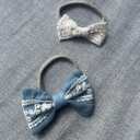 Baby Girl Gift Set, Muslin BoHo Bib with Lace and Matching Bows, Absorbent Cotton Adjustable Bib for Newborn Infant Toddler (Dusty Blue)