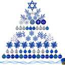 Jenaai 100 Pcs Hanukkah Ornament Set with Pre-Tied Shatterproof Plastic, Jewish Chanukah Ornaments and a Blue Star of Tree Topper for Jewish Hanukkah Party Decorations