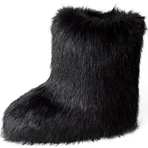 YXCFEWD Fur Boots for Women Winter Fluffy Furry Boots for Girls Flat Heel Snow Boots, 8 Wide (Black)